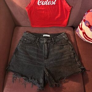 Women's Black Mid Rise Denim Shorts